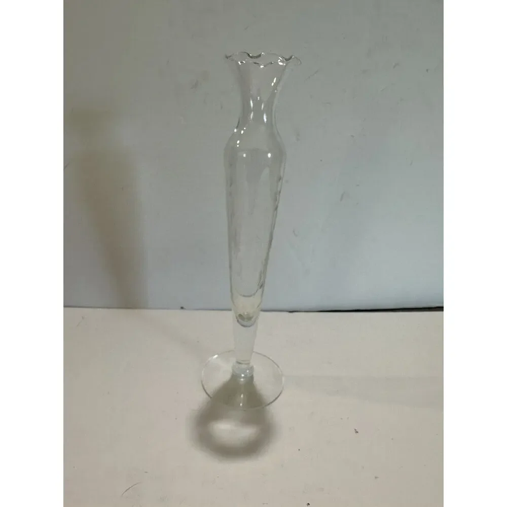 Princess House handblown handcut glass Crystal Heritage Vase footed‎ Vase etched